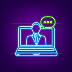 Flat illustration with customer service. 3d vector illustration. Customer support service. Neon icon