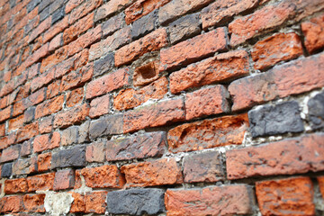 Red brick wall. Perspective view.