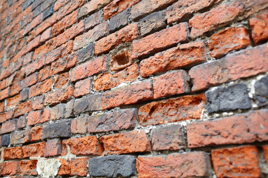 Red brick wall. Perspective view.