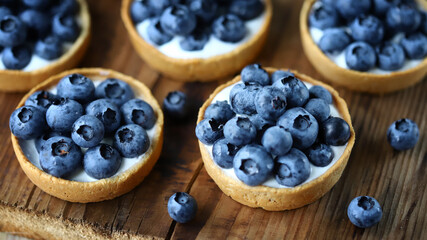 Blueberry tartlets. Delicious dessert with berries. Healthy snack.