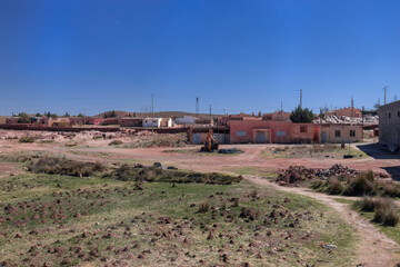 Africa Morocco desert Atlas mountains nature rock landscape with river palm under blue sky hot weather 