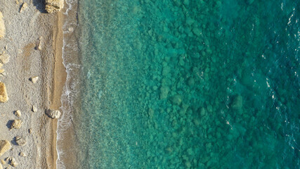 Aerial drone photo of beautiful turquoise beach of Komponada, Kythira island, Ionian, Greece