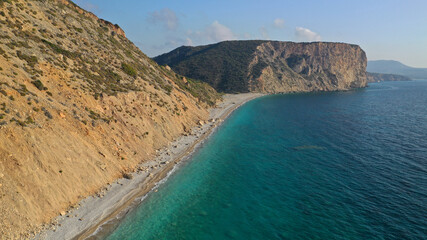Aerial drone photo of beautiful turquoise beach of Komponada, Kythira island, Ionian, Greece