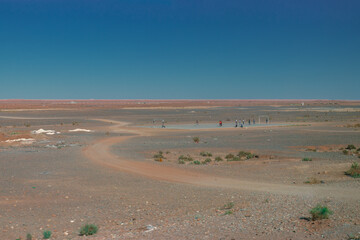 Africa Morocco desert Atlas mountains nature rock landscape with river palm under blue sky hot weather 