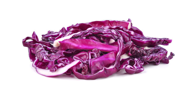 Sliced of red cabbage on white background.