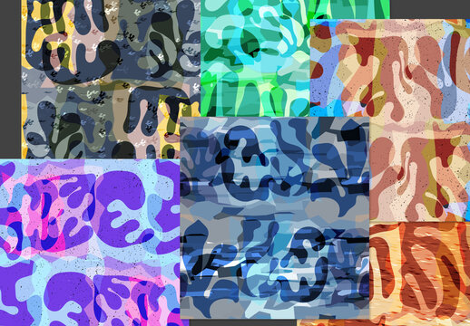 Seamless Pattern Set with Textured Shapes