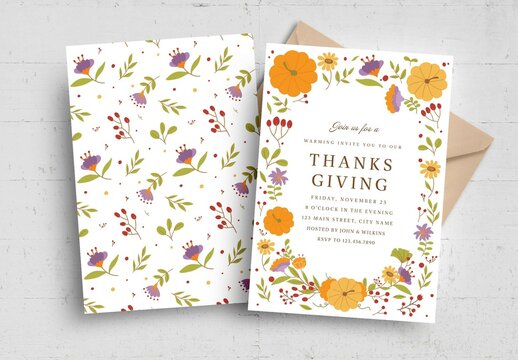 Thanksgiving Flyer Card Invitation with Autumnal Fall Border Clipart