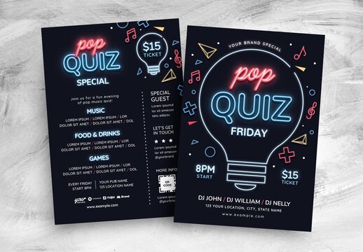 Pop Quiz Pub Quiz Flyer Layout for Trivia Nights
