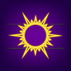 Sun icon doodles isolated on blue background. Summes season. Sun neon