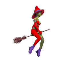 witch girl is flying sitting up in a broom cool view
