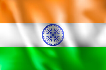 India waving and closeup flag illustration. Perfect for background. 3D illustration of Ashok chakra on tricolor Indian flag background.