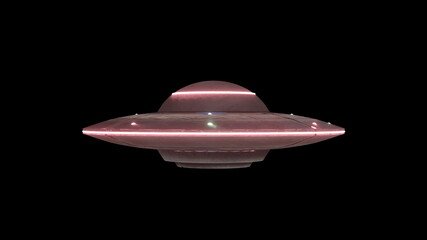 Obraz na płótnie Canvas UFO rotating spacecraft with extraterrestrial visitors, Alien flying saucer. 3d rendering