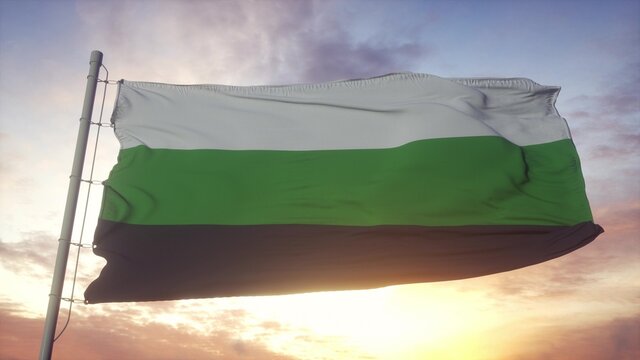 Neutrois pride flag waving in the wind, sky and sun background. 3d rendering