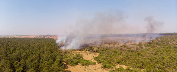 Aerial image of fire destroying forest