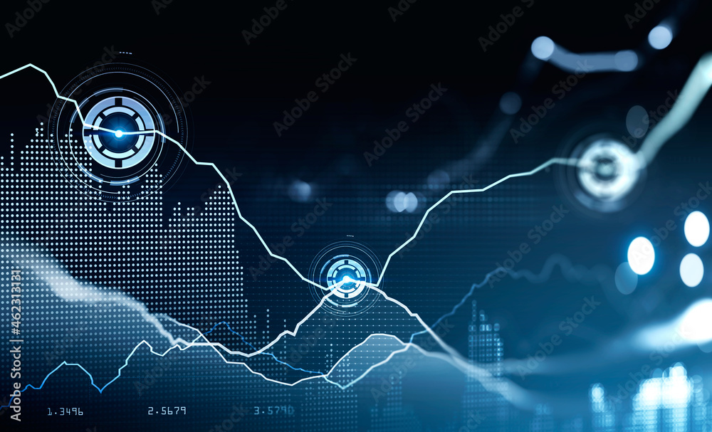 Poster digital interface with circle holograms connected with line