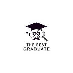 graduation cap face magnifying glass education logo. University icon template logo vector design 