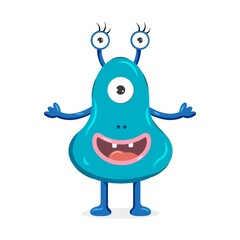 A blue monster with three eyes. Cute cartoon character. Vector illustration