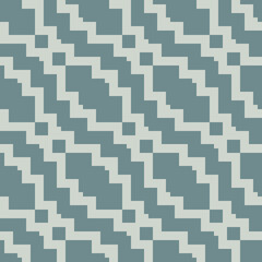 Geo vector vintage pattern. Seamless illustration with teal green zigzag shapes, squares. Ornament is used in the design of carpets, textiles, clothing, wallpaper, cover, packaging
