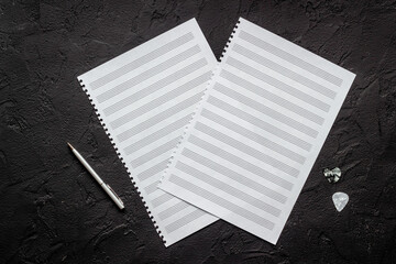 Music sheets for writing notes. Compose music concept