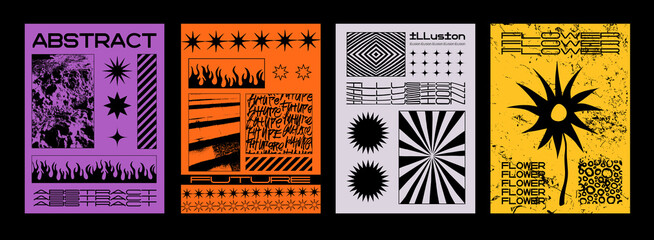 Minimalist abstract posters set. Swiss Design composition with cool geometric shapes and elements. Modern pattern.