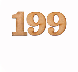 Number 199 in wood, isolated on white background