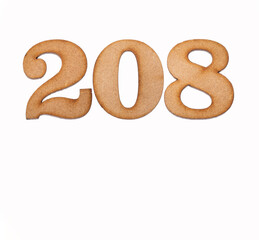 Number 208 - Piece of wood isolated on white background