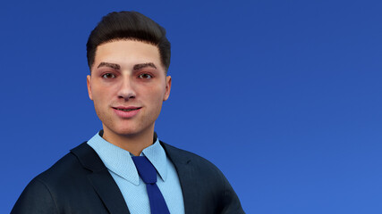 businessman portrait on blue background suit and tie guy success professional 3D illustration