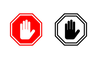 Stop icons set. stop road sign. hand stop sign and symbol. Do not enter stop red sign with hand