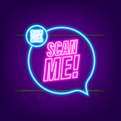Naklejka premium QR code for smartphone. Inscription scan me with smartphone icon. Qr code for payment. Neon icon. Vector illustration