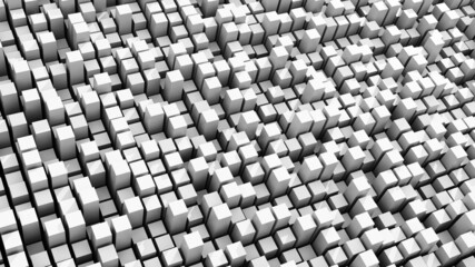 Naklejka premium Data fluctuation, dispersion concept. Peaks of white cubic bars rising and filling screen. 3D illustration, 3D rendering.