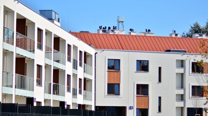 Modern and new apartment building. Multistoried modern, new and stylish living block of flats.