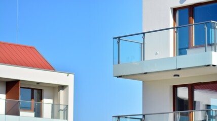 Modern and new apartment building. Multistoried modern, new and stylish living block of flats.
