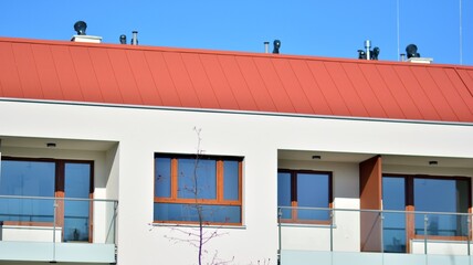 Modern and new apartment building. Multistoried modern, new and stylish living block of flats.