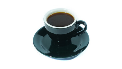 Black coffee in porcelain cup on white background. Focus selected