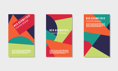 Neo Geometric Poster Design Template Vector with Blue, Red, Green Colors, useful for flyer, business presentation, branding package, invitation card, web background, banner, book cover