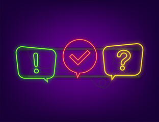 Quiz logo with speech bubble symbols, concept of questionnaire show sing, quiz button, question competition. Neon icon. Vector stock illustration
