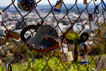 Locks on a Chain Link Fence at Griffith Park 