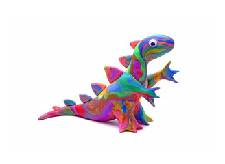 Obraz na płótnie Canvas Cute Dinosaur isolated on white background. Handmade Colorful Dino (Rainbow Dinosaur) play dough for kids DIY (Do it yourself) class