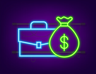 Money, finance and payments. Set outline web icon. Neon style. Vector illustration