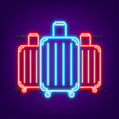 Travel icon for web design. Suitcases icon. Neon style. Vector illustration