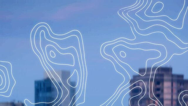 Animation of isohypses moving over city financial district