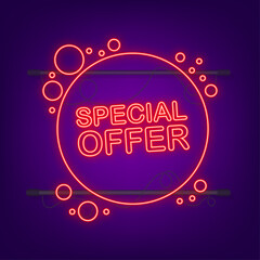 Special Offer neon style red colored. Discount neon label. Vector stock illustration