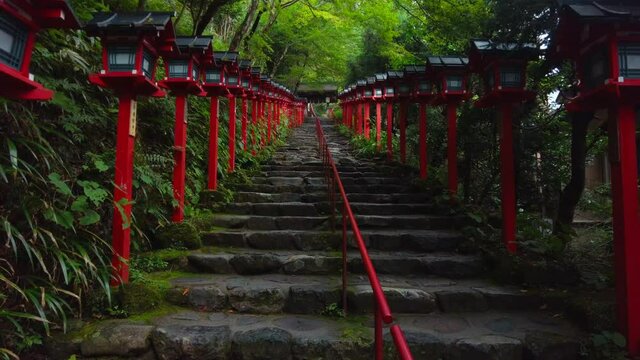 Kyoto,Japan - October 7, 2021: Stone steps at Kifune Shrine
