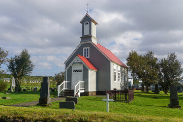Reykholt, Iceland: The old church (1886-1887) at Snorrastofa, the homestead of the Icelandic Saga writer, Snorri Sturluson (1179&ndash;1241).