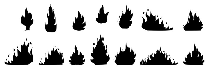 Collection of fire silhouette icon. Campfire flame. Warning icon. Abstract design. Vector illustration. Stock image. EPS 10.
