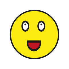 Yellow happy smile icon. Red mouth. Emoji background. Simple face sign. Flat picture. Vector illustration. Stock image. EPS 10.