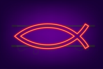 Christian symbol Ichthys, Jesus fish. Neon icon. Vector stock illustration