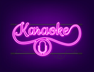 The microphone icon. Abstract banner with karaoke. Celebration party. Karaoke party banner layout. neon icon.
