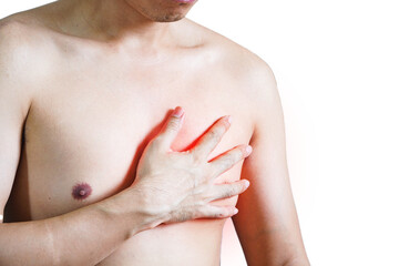 Man having heart-attack chest pain in isolated background