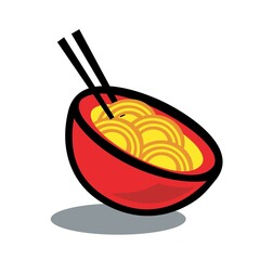 noodle food in the red bowl with chopstick vector design